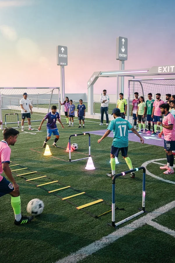 Students taking part in a football activity